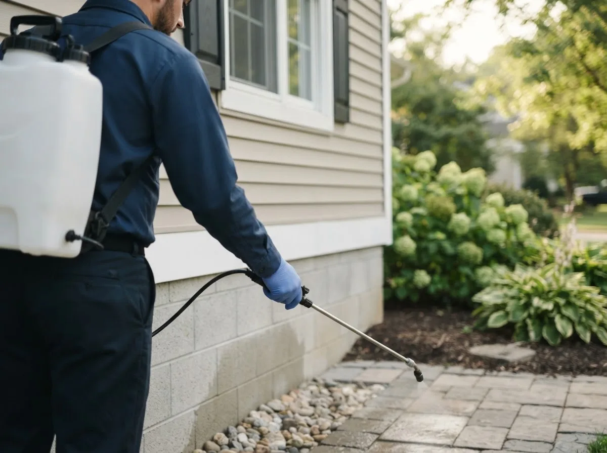 Pest control technician inspecting a home in Menomonee Falls, WI